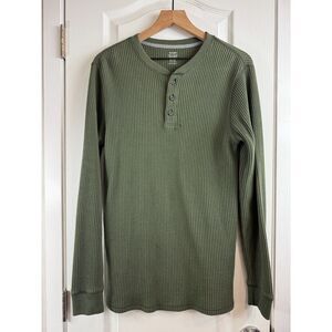 Old Navy Green Soft Washed Thermal Knit Henley Long Sleeve Shirt Men's M Tall